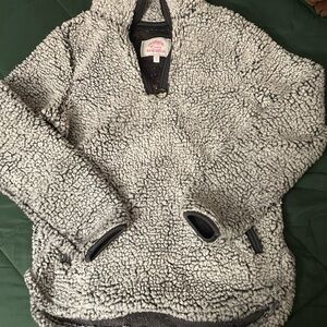 Cozy Sherpa Zippered Hoodie - Light Gray with Dark Gray Trim